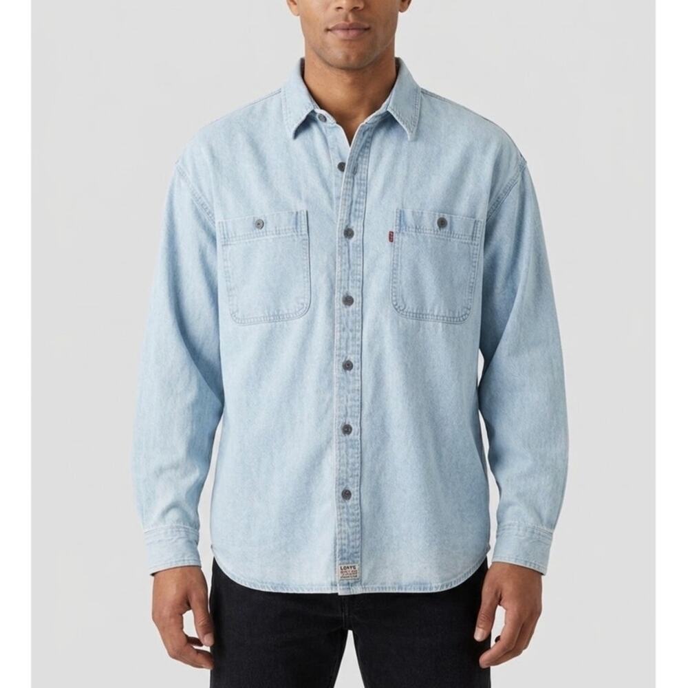 Levi's Vintage Red Tab Light Wash Denim Casual Long Sleeve Shirt Size XL